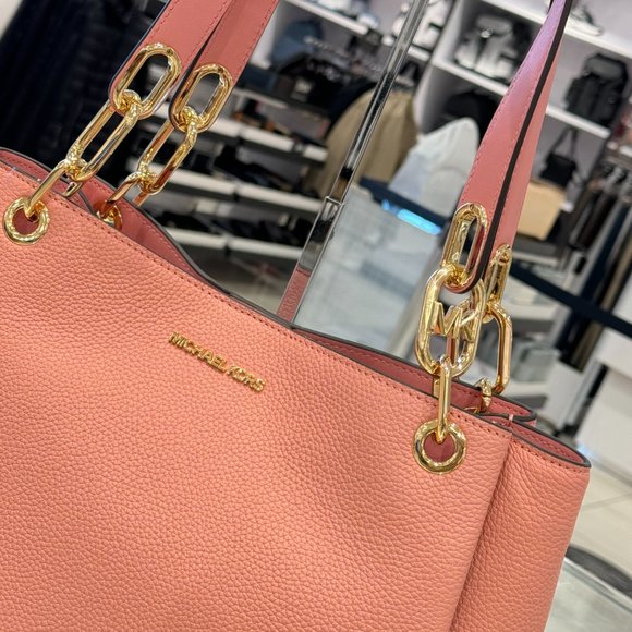 Michael Kors Trisha Large Triple Gusset Shoulder Tote Leather Bag Primrose - Picture 11 of 11